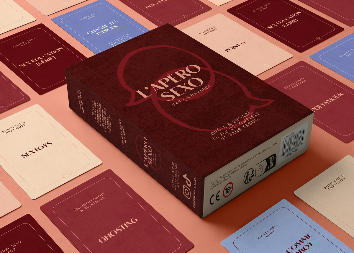 Boîte du jeu L'Apéro Sexo, jeu de cartes sur la sexualité créé par une sexothérapeute
